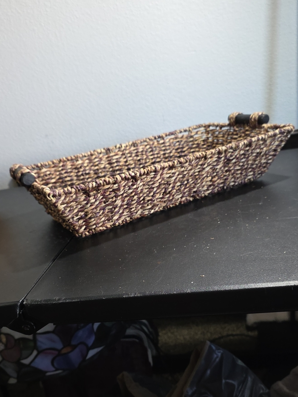 Woven Rectangular Handled Tray - Brown & Black